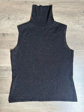 Kate Hill Black Sleeveless Sparkle Turtleneck Tank